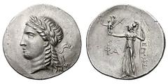 LYCIA. Phaselis. Ca. 155-150 BC. Silver tetradrachm (16.82 gm). Laureate head of Apollo left / ΦΑ, Athena standing left, resting left hand on spear, extended right hand supporting Nike who holds wreat