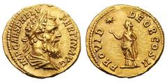 Pertinax. (193 AD). Gold aureus (7.20 gm). Rome. IMP CAES P HELV—PERTIN AVG, bust laureate, draped right / PROVID—DEOR COS II, female figure standing left, raising both forearms towards radiate globe 