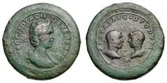Otacilia Severa, Philip I, and Philip II as Caesar. (). Bimetallic orichalcum and copper medallion on oversize flan, 44 mm (77.13 gm). Rome, 244-247 AD. MARCIA OTACIL SEVERA AVG, draped bust of Otacil