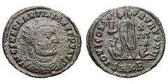 Martinian. (324 AD). Reduced billon follis (1.99 gm). Cyzicus. IM CS MAR MARTINIANVΓ P F AVS (sic), bust radiate, draped, cuirassed right, seen from front / IOVI CONSERVATORI, Jupiter standing left, h
