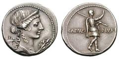 Octavian. Silver denarius (3.90 gm). Rome, ca. 36 BC. Draped bust of Pax right, stephane in hair, branch before neck, cornucopia behind; no legend, dotted border / CAESAR—DIVI F across field, Octavian