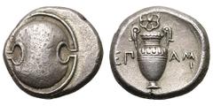 Boeotia. Thebes. Epaminondas Magistrate. c. 364-362 BC. Stater, 11.78g. Obv: Boeotian shield. Rx: ΕΠ-ΑΜ-Ι Amphora. Above, rosette. BCD Boeotia 543. Hepworth p. 73, D2ii, b (same reverse die). Traite I