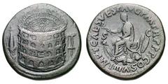 Titus. 79-81 AD. Sestertius, 22.79g. Rome, 80-81 AD. Obv: Colosseum seen from front and above between obelisk on base (Meta Sudans) and porticoed building of two stories (Baths of Titus), without lege