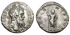 Pertinax. 193 AD. Denarius, 3.31g. Rome. Obv: IMP CAES P HELV - PERTIN AVG Head laureate right. Rx: IANO CO - NSERVAT Janus, with two heads, facing left and right, standing front, weight on right leg,
