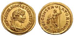 Diocletian. 284-305 AD. Aureus, marked "70" to the pound (=c. 4.63g), 4.67g. Antioch, 284 AD. Obv: IMP C G (sic) VAL DIOCLETIANVS P F AVG Bust laureate, draped, cuirassed right, seen from front. Rx: I