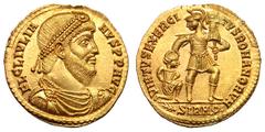 Julian II. 360-363 AD. Solidus, 4.42g. Sirmium. Obv: FL CL IVLIA—NVS P P AVG Bust draped, cuirassed right, seen from front, with pearl diadem and long beard. Rx: VIRTVS EXERCI - TVS ROMANORVM Helmeted