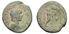 Otacilia Severa, Wife of Philip I. . AE 27-29, 15.45g. Samaria, Neapolis, 247-9 AD. Obv: M OT SEVE -RAE AVG M C Draped bust right on crescent, wearing stephane. Rx: NEAPOLI - NEOKOP around, COL in exe