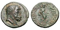 Lydia, Maeonia. 2nd-3rd Centuries AD. AE 20, 3.87g. Lydia, Maeonia. Obv: Bearded head of Herakles right. Rx: ΕΠΙ ΦΙΛΟΠΑ - ΤΡΟV ΜΑΙΟΝΩΝ Omphale walking right, wearing lion's skin and holding club over 