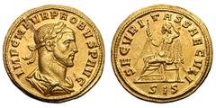 Probus. 276-282 AD. Aureus, 6.78g. Siscia. Obv: IMP C M AVR PROBVS P AVG Bust laureate, draped, cuirassed right. Rx: SECVRITAS SAECVLI Securitas seated left holding scepter and supporting head with ha