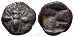 Greek Coins IONIA. Ephesos. Tetartemorion (Circa 550 BC). Obv: Bee. Rev: Quadripartite incuse. Karweise Series III, 16. Condition: Very fine. Weight: 0.20 g. Diameter: 6 mm.