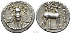 Greek Coins IONIA. Ephesos. Drachm (Circa 202-150 BC). Drachm. Dionysodoros, magistrate. Obv: E - Φ. Bee. Rev: ΔΙΟΝΥΣΟΔΩΡ. Stag standing right, palm tree behind. Ph. Kinns, The Attic Weight Drachms of