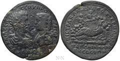 Roman Provincial Coins MYSIA. Pergamum. Septimius Severus with Julia Domna (193-211). Ae Medallion. Claudianus Terpander, strategos. Obv: AVT KAI Λ CЄΠ CЄOVHPOC ΠЄP / IOV ΔOMNA CЄBACTH. Laureate, drap