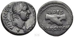 Roman Imperial Coins VITELLIUS (69). Denarius. Uncertain mint in Spain, possibly Tarraco. Obv: A VITELLIVS IMP GERMAN. Laureate head right, with globe at point of neck. Rev: FIDES EXERCITVVM. Clasped 