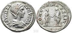 Roman Imperial Coins PLAUTILLA (Augusta, 202-205). Denarius. Rome. Obv: PLAVTILLA AVGVSTA. Draped bust right. Rev: CONCORDIA FELIX. Plautilla and Caracalla standing facing each other, clasping hands. 