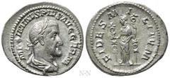 Roman Imperial Coins MAXIMINUS THRAX (235-238). Denarius. Rome. Obv: MAXIMINVS PIVS AVG GERM. Laureate, draped and cuirassed bust right. Rev: FIDES MILITVM. Fides standing left, holding signum in each
