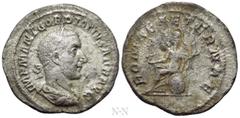 Roman Imperial Coins GORDIAN I AFRICANUS (238). Denarius. Rome. Obv: IMP M ANT GORDIANVS AFR AVG. Laureate, draped and cuirassed bust right. Rev: ROMAE AETERNAE. Roma seated left on shield, holding cr