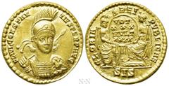 Roman Imperial Coins CONSTANTIUS II (337-361). GOLD Solidus. Siscia. Obv: FL IVL CONSTANTIVS PERP AVG. Cuirassed bust facing slightly right, wearing crested and diademed helmet, holding spear across s