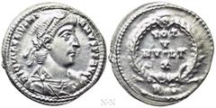 Roman Imperial Coins VALENTINIAN I (364-375). Siliqua. Rome. Obv: D N VALENTINIANVS P F AVG. Pearl-diademed, draped and cuirassed bust right. Rev: VOT / V / MV•LT / X / R[T?]. Legend in four lines wit