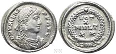 Roman Imperial Coins VALENS (364-378). 1 1/2 Siliqua - Argenteus. Constantinople. Obv: D N VALENS P F AVG. Pearl-diademed, draped and cuirassed bust right. Rev: VOT / X / MVLT / XX / CONS•. Legend in 