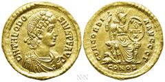 Roman Imperial Coins THEODOSIUS I (379-395). GOLD Solidus. Constantinople. Obv: D N THEODOSIVS P F AVG. Rosette-diademed, draped and cuirassed bust right. Rev: CONCORDIA AVGGG Γ / CONOB. Constantinopo