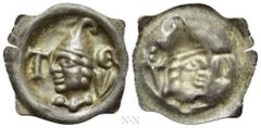 Medieval Coins GERMANY. Tiengen. Herren von Krenkingen (Circa 1350). Vierzipfliger Pfennig. Obv: T-E/V. Male bust left, wearing pointed cap with bent tip. Rev: Incuse and reverse of obverse. Blaschegg