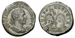Römische Münzen Römisches Kaiserreich PHILIPPUS I. ARABS. Seleucis et Pieria, Antiochia. Tetradrachme. Belorbeerte und drapierte Büste r. Rs: Adler frontal mit geöffneten Schwingen, Kopf l. mit Kranz 