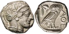 GRIECHISCHE MÜNZEN GRIECHISCHE MÜNZEN, GRIECHISCHES MUTTERLAND, ATTIKA, ATHEN. Tetradrachme. 479-404. Behelmter Athenakopf r. Rs: Eule r., dahinter Olivenzweig und Mondsichel. SNG COP. 32 ff. Svoronos