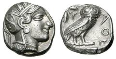 ATHEN. Tetradrachme. 479-393. Behelmter Athenakopf r. Rs: Eule r., dahinter Olivenzweig und Mondsichel. SNG COP. 32 ff. Svoronos Taf. 12-16. 17,1g. Etw. knapper Schrötling. vz