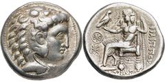 KELTEN, DONAUKELTEN, IMIT. D. TETRADR. PHILIPPOS III. Tetradrachme. Herakleskopf mit Löwenfell r. Rs: Zeus thront l. mit Adler und Langzepter. Monogramme. OTA vgl. 579,1 ff. var. Lukanc Taf. 7,1 (Rs. 
