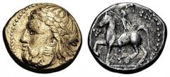IMIT. D. TETRAD. PHILIPPOS II. Tetradrachme. Typ mit römischen Ziffern. Belorbeerter Zeuskopf l. Rs: Reiter mit Zweig l. OTA -. Kostial -. Slg. Schörghuber -. Flesche 673. 14,31g. RRR   fast ss