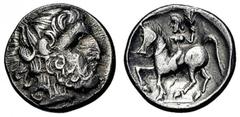 IMIT. D. TETRAD. PHILIPPOS II. Tetradrachme. Typ Zweigarm. Zeuskopf r. Rs: Reiter mit Zweig r. OTA 296,3 f. Kostial 589 f. Flesche 718. 12,58g. Vs. aus etw. abgenutztem Stempel. fast vz