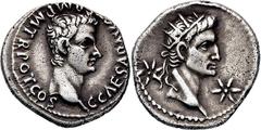 RÖMISCHE MÜNZEN RÖMISCHE MÜNZEN, RÖMISCHES KAISERREICH CALIGULA UND AUGUSTUS. 37-, Lugdunum.Denar. C CAESAR AVG GERM P M TR POT COS Bloßer Kopf des Caligula r. Rs: Kopf des Divus Augustus mit Strahlen