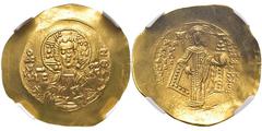 BYZANTINISCHE MÜNZEN BYZANTINISCHE MÜNZEN, BYZANTINISCHE MÜNZEN MANUEL I. COMNENUS. 1143-1180, Au-Hyperpyron. Nimbierte frontale Christusbüste. Rs: Kaiser steht frontal mit Labarum und Kreuzglobus, da