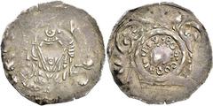 Medieval Coins Römisch-Deutsches Reich, HERZOGTUM BAYERN, FREISING,BISCHÖFLICHE MÜNZSTÄTTE Albert I. 1158-1184, Pfennig o.J. Stehender Bischof von vorn mit Kirchenmodell und Stab. Rs: Kopf von vorn um