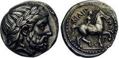 GRIECHISCHE MÜNZEN GRIECHISCHE MÜNZEN, GRIECHISCHES MUTTERLAND, KÖNIGREICH MAKEDONIEN PHILIPPOS II. 359-336, Makedonien, Amphipolis.Tetradrachme. 323-315. Belorbeerter Zeuskopf r. Rs: Reiter mit Zweig