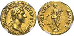 RÖMISCHE MÜNZEN RÖMISCHE MÜNZEN, RÖMISCHES KAISERREICH NERVA. 96-98, Aureus. IMP NERVA CAES AVG P M TR P COS II P P Belorbeerter Kopf r. Rs: FORTVNA AVGVST Fortuna steht l. mit Steuerrunder und Füllho