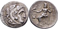 GRIECHISCHE MÜNZEN GRIECHISCHE MÜNZEN, GRIECHISCHES MUTTERLAND, KÖNIGREICH MAKEDONIEN PHILIPPOS III. ARRHIDAIOS 323-317, Ionien, Kolophon.Drachme. 323-319. Herakleskopf mit Löwenfell r. Rs: Zeus thron