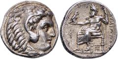 GRIECHISCHE MÜNZEN GRIECHISCHE MÜNZEN, GRIECHISCHES MUTTERLAND, KÖNIGREICH MAKEDONIEN PHILIPPOS III. ARRHIDAIOS 323-317, Lydien, Sardeis.Drachme. 323-319. Herakleskopf mit Löwenfell r. Rs: Zeus thront