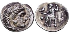 GRIECHISCHE MÜNZEN GRIECHISCHE MÜNZEN, GRIECHISCHES MUTTERLAND, KÖNIGREICH MAKEDONIEN PHILIPPOS III. ARRHIDAIOS 323-317, Pamphylien, Side.Drachme. 323-319. Herakleskopf mit Löwenfell r. Rs: Zeus thron