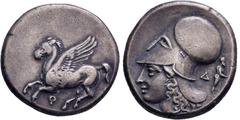 GRIECHISCHE MÜNZEN GRIECHISCHE MÜNZEN, GRIECHISCHES MUTTERLAND, KORINTH UND SEINE KOLONIEN, KORINTH. Stater. 4. Jh. v. Chr. Pegasos l. Rs: Athenakopf mit korinthischem Helm l. Beizeichen Dionysos r. B