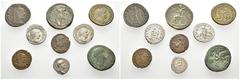 LOTS LOTS Römische Silber- und Bronzemünzen:Denar des Hadrian, je ein Antoninian des Gordianus III. und des Philippus Arabs, Sesterz des Antoninus Pius, je ein Follis des Maximianus Herculius und des 