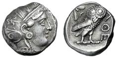 ATHEN. Tetradrachme. 393-295. Behelmter Athenakopf r. Rs: Eule r., dahinter Olivenzweig und Mondsichel. SNG COP. 63 ff. Svoronos Taf. 19-32. 17,11g. Hohes Relief. fast vz