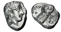 ATHEN. Tetradrachme. 393-295. Behelmter Athenakopf r. Rs: Eule r., dahinter Olivenzweig und Mondsichel. SNG COP. 63 ff. Svoronos Taf. 19-32. 17,16g. Ovaler Schrötling. Grerinigt. gutes ss/vz-ss