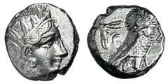 ATHEN. Tetradrachme. 393-295. Behelmter Athenakopf r. Rs: Eule r., dahinter Olivenzweig und Mondsichel. SNG COP. 63 ff. Svoronos Taf. 19-32. 17,05g. Knapper Schrötling. Gereinigt. fast ss