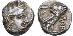 GRIECHISCHE MÜNZEN, GRIECHISCHES MUTTERLAND, ATTIKA, ATHEN. Tetradrachme. 393-295. Behelmter Athenakopf r. Rs: Eule r., dahinter Olivenzweig und Mondsichel. SNG COP. 63 ff. Svoronos Taf. 19-32. 17.18g