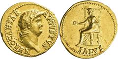 RÖMISCHE MÜNZEN, RÖMISCHES KAISERREICH NERO. 54-68, Aureus. NERO CAESAR AVGVSTVS Belorbeerter Kopf r. Rs: SALVS Salus thront l. mit Patera. C. 313. R.I.C. 59. Calico 443. 7.32g, Rs. kl. Kratzer. RG O 