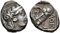 GRIECHISCHE MÜNZEN, GRIECHISCHES MUTTERLAND, ATTIKA, ATHEN. Tetradrachme. 393-295. Behelmter Athenakopf r. Rs: Eule r., dahinter Olivenzweig und Mondsichel. SNG COP. 63 ff. Svoronos Taf. 19-32. 16.95g