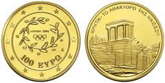 XXVIII. SOMMERSPIELE ATHEN 2004 Griechenland.100 Euro o.J. (2003; 9999 fein) anläßlich der Sommerspiele 2004. Mit Darstellung des Palastes von {i Knossos} . KM 192. Schön 155 (116). Fr. 37. In Kapsel.