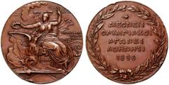GRIECHENLAND Georgios I. 1863-1913, Bronzemedaille 1896 (Stempel von Nikephoros Lytras und Wilhelm Pittner) für die Teilnehmer der 1. Olympischen Spiele der Neuzeit in {i Athen} . Sitzende Nike mit Lo