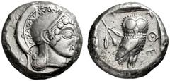 GRIECHISCHE MÜNZEN, GRIECHISCHES MUTTERLAND, ATTIKA, ATHEN. Tetradrachme. 510-480. Athenakopf mit attischem Helm r. Rs: Eule r., dahinter Olivenzweig. SNG COP. 20. Svoronos Taf. 4,38. SNG München 35. 